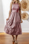 Ribbed Vest Patchwork Tiered Midi Dress with Pockets