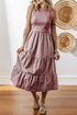 Ribbed Vest Patchwork Tiered Midi Dress with Pockets