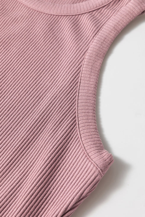 Ribbed Vest Patchwork Tiered Midi Dress with Pockets