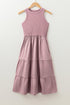 Ribbed Vest Patchwork Tiered Midi Dress with Pockets