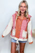 Ribbed Waffle Knit Patchwork Quilted Hooded Jacket