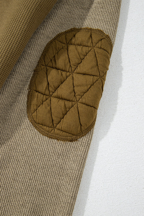Ribbed Waffle Knit Patchwork Quilted Hooded Jacket