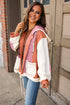 Ribbed Waffle Knit Patchwork Quilted Hooded Jacket