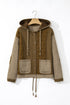 Ribbed Waffle Knit Patchwork Quilted Hooded Jacket