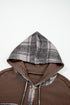 Ribbed Waffle Knit Plaid Patchwork Button Down Hooded Jacket