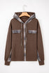 Ribbed Waffle Knit Plaid Patchwork Button Down Hooded Jacket