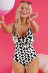 Ribbed Wavy Stripe Tie Front One Piece Swimsuit