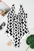 Ribbed Wavy Stripe Tie Front One Piece Swimsuit