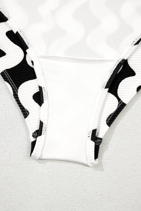 Ribbed Wavy Stripe Tie Front One Piece Swimsuit