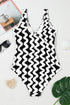 Ribbed Wavy Stripe Tie Front One Piece Swimsuit