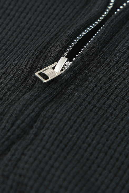 Ribbed Zipper Sweatshirt and High Waist Shorts Set