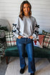 Ribbon Bow Applique Sleeve Drop Shoulder Crewneck Pullover Sweatshirt