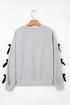 Ribbon Bow Applique Sleeve Drop Shoulder Crewneck Pullover Sweatshirt