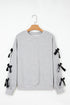Ribbon Bow Applique Sleeve Drop Shoulder Crewneck Pullover Sweatshirt
