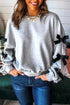 Ribbon Bow Applique Sleeve Drop Shoulder Crewneck Pullover Sweatshirt