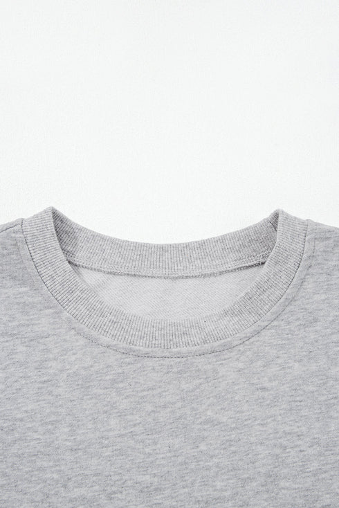 Ribbon Bow Applique Sleeve Drop Shoulder Crewneck Pullover Sweatshirt