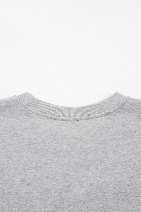 Ribbon Bow Applique Sleeve Drop Shoulder Crewneck Pullover Sweatshirt