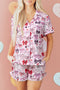 Ribbon Bow Print Ruffled Cami And Short Pajama Set