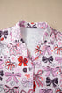 Ribbon Bow Print Ruffled Cami And Short Pajama Set