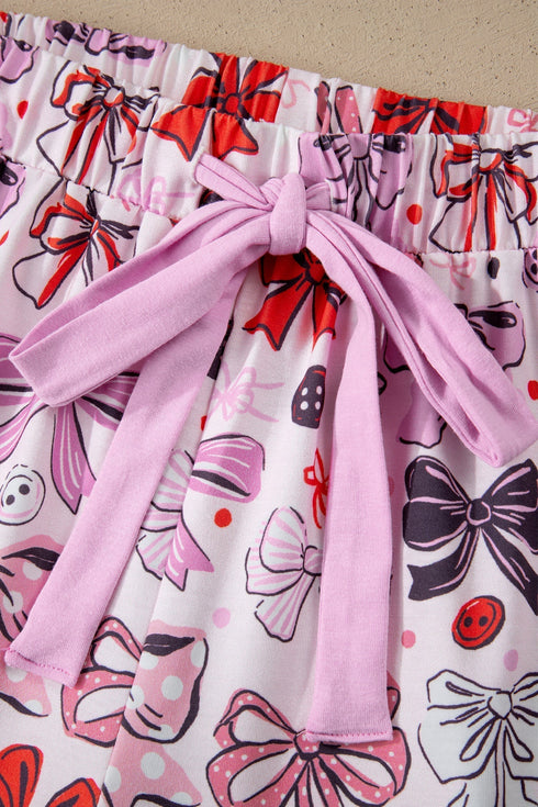 Ribbon Bow Print Ruffled Cami And Short Pajama Set