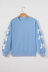 Ribbon Bow Sleeve Crew Neck Pullover Sweatshirt