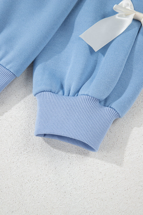 Ribbon Bow Sleeve Crew Neck Pullover Sweatshirt