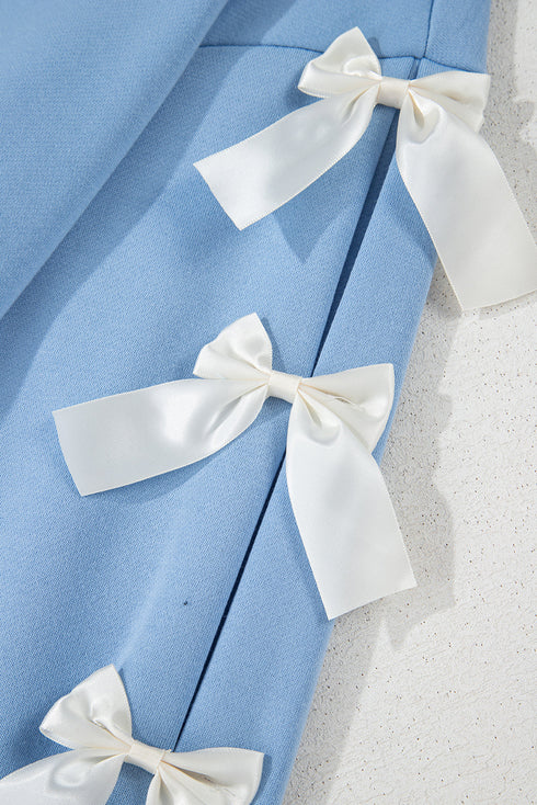 Ribbon Bow Sleeve Crew Neck Pullover Sweatshirt