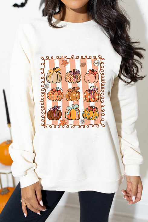 Ribbon Pumpkin Graphic Crew Neck Pullover Sweatshirt