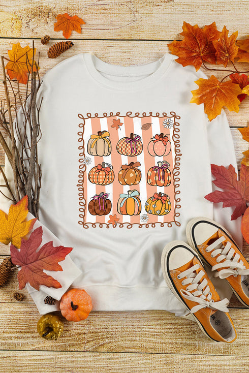 Ribbon Pumpkin Graphic Crew Neck Pullover Sweatshirt