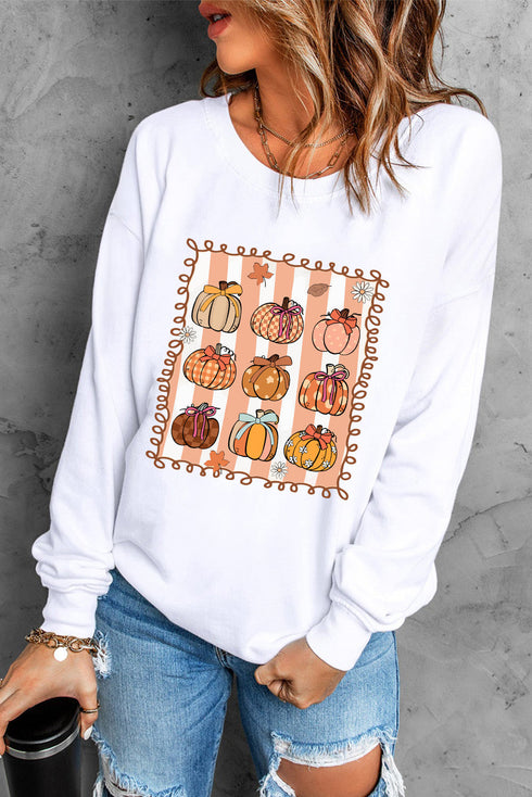 Ribbon Pumpkin Graphic Crew Neck Pullover Sweatshirt