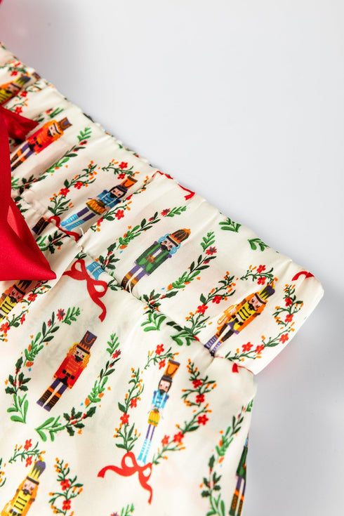 Ribbon Tie Sleeve Nutcracker Pajama Set
