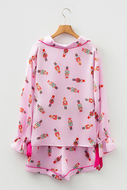 Ribbon Tie Sleeve Nutcracker Pajama Set