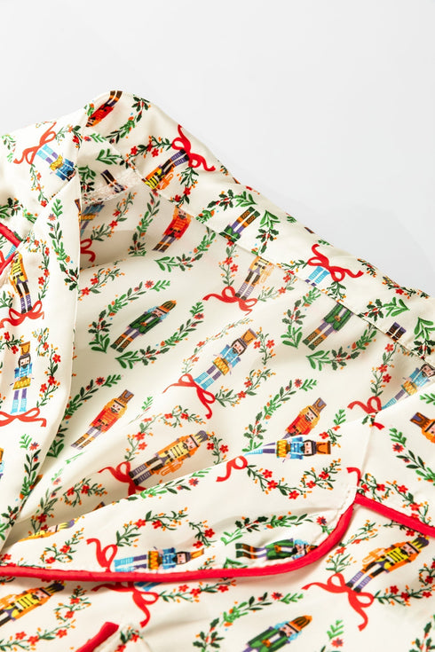Ribbon Tie Sleeve Nutcracker Pajama Set