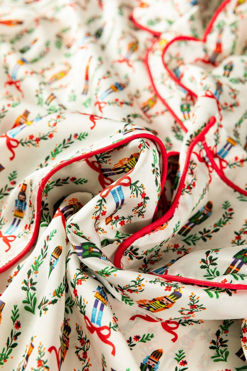 Ribbon Tie Sleeve Nutcracker Pajama Set