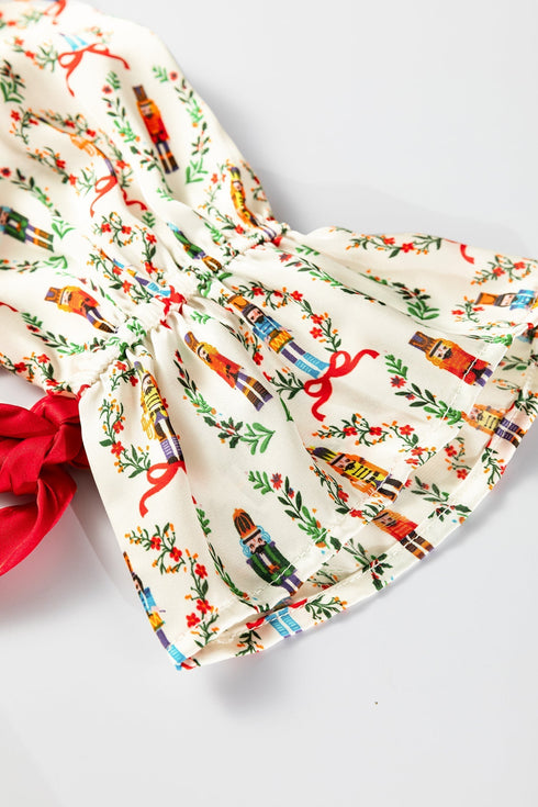 Ribbon Tie Sleeve Nutcracker Pajama Set
