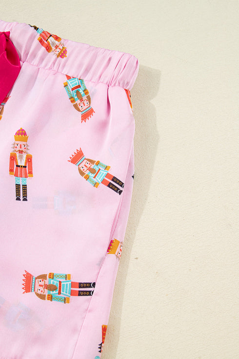 Ribbon Tie Sleeve Nutcracker Pajama Set