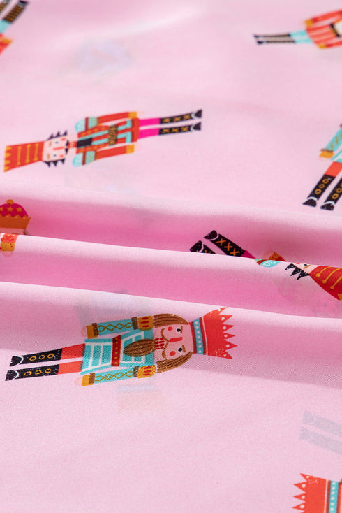 Ribbon Tie Sleeve Nutcracker Pajama Set