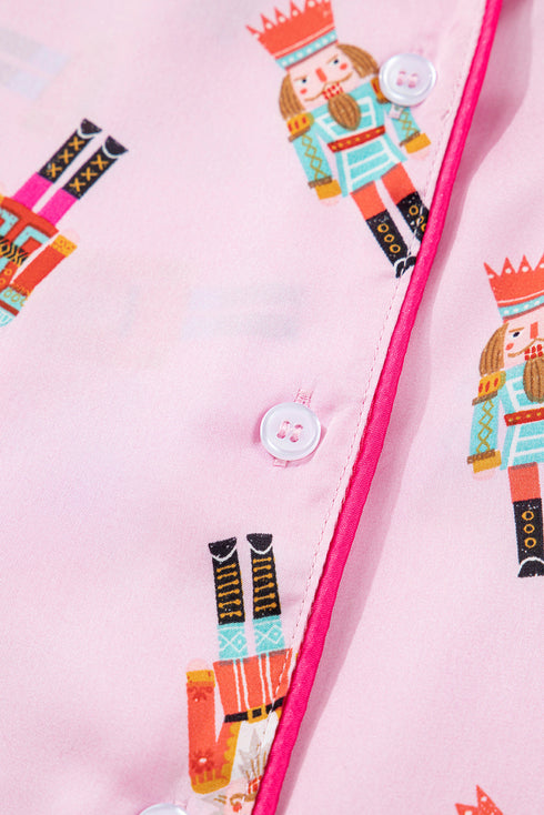 Ribbon Tie Sleeve Nutcracker Pajama Set