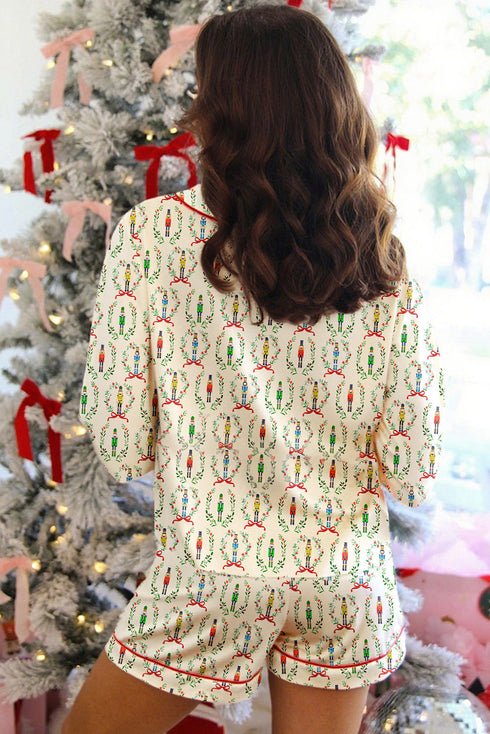 Ribbon Tie Sleeve Nutcracker Pajama Set
