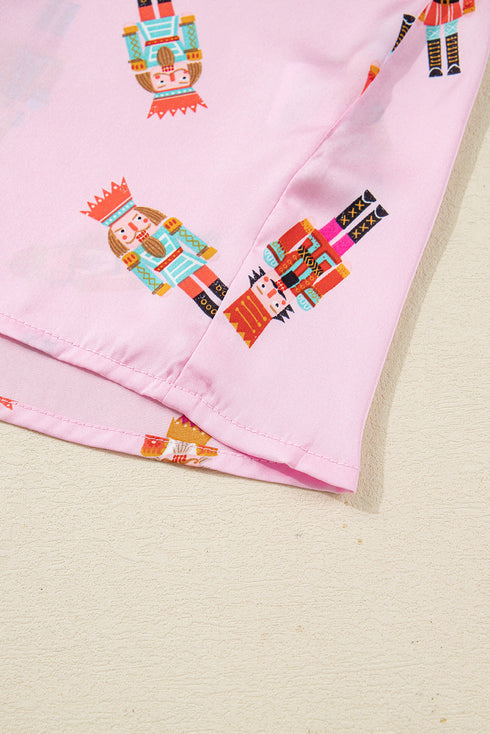 Ribbon Tie Sleeve Nutcracker Pajama Set