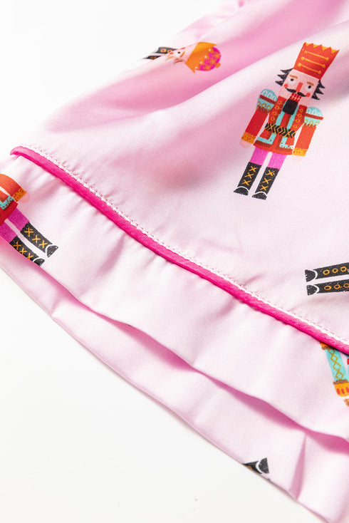 Ribbon Tie Sleeve Nutcracker Pajama Set