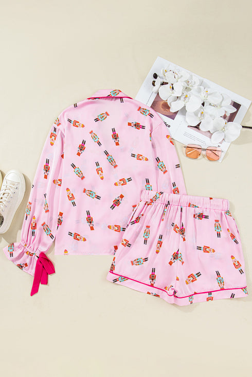 Ribbon Tie Sleeve Nutcracker Pajama Set