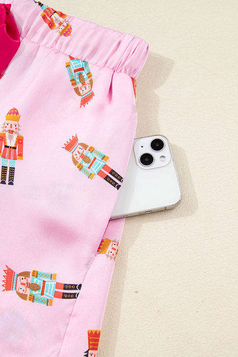 Ribbon Tie Sleeve Nutcracker Pajama Set