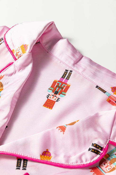 Ribbon Tie Sleeve Nutcracker Pajama Set