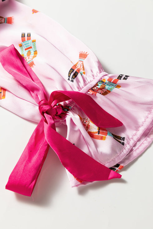 Ribbon Tie Sleeve Nutcracker Pajama Set