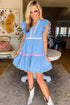 Ric Rac Colorblock Flutter Sleeve V Neck Tiered Dress