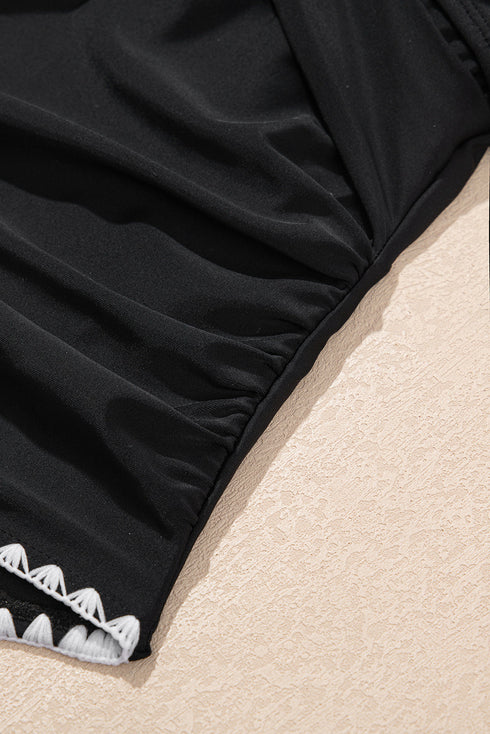 Ric Rac Trim Contrasted Patchwork Cutout One Piece Swimsuit