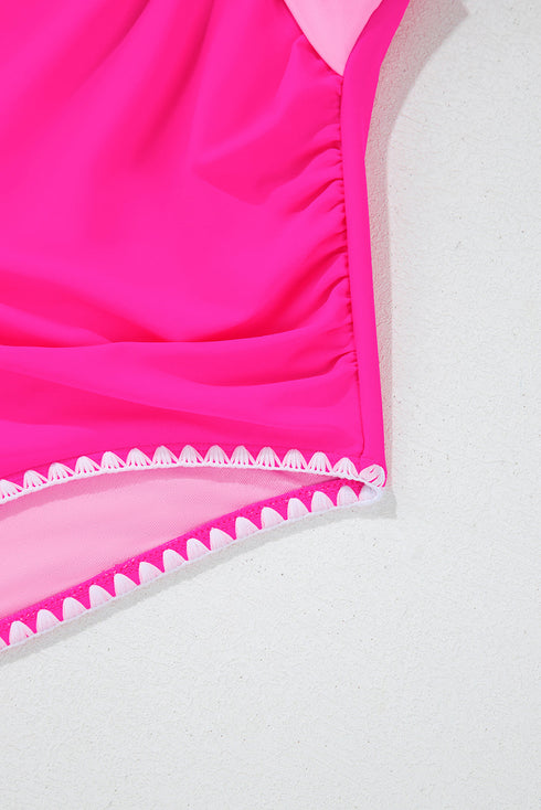 Ric Rac Trim Contrasted Patchwork Cutout One Piece Swimsuit