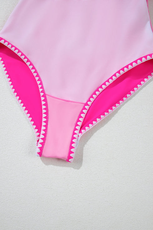 Ric Rac Trim Contrasted Patchwork Cutout One Piece Swimsuit