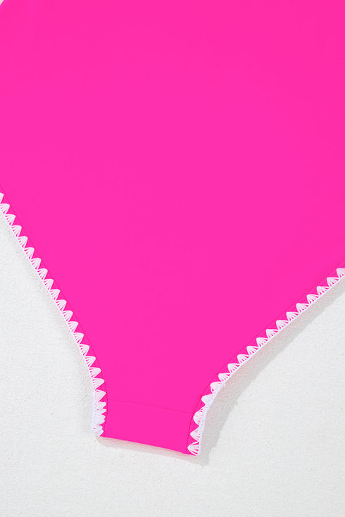 Ric Rac Trim Contrasted Patchwork Cutout One Piece Swimsuit